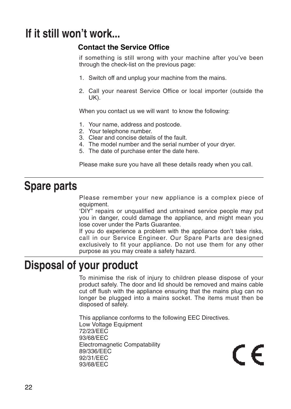 Hotpoint Tumble Dryer User Manual | Page 22 / 24