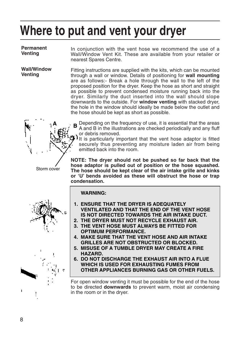 Where to put and vent your dryer | Hotpoint Tumble Dryer User Manual | Page 8 / 24