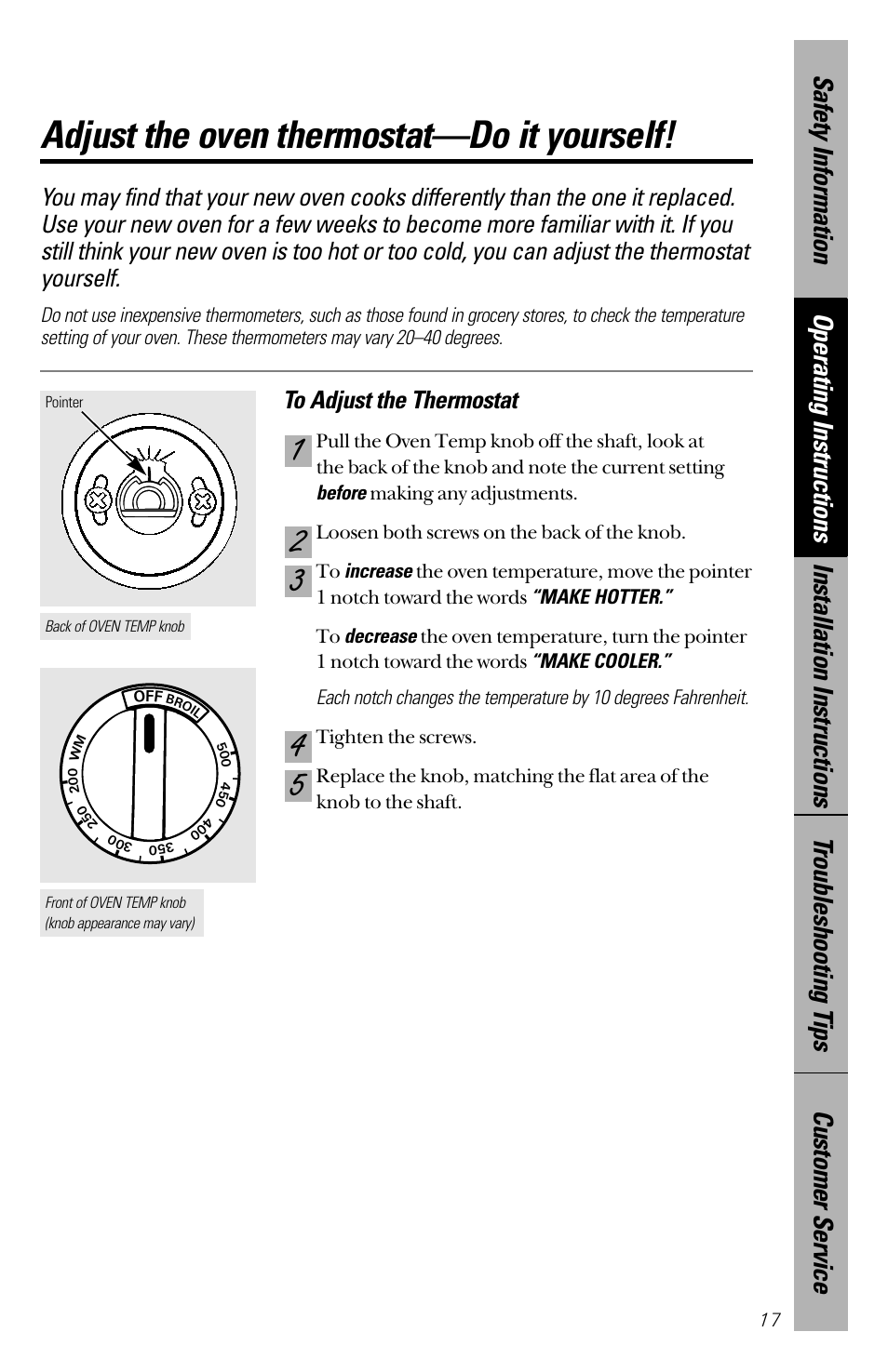 Oven thermostat, Adjust the oven thermostat—do it yourself | Hotpoint RB533 User Manual | Page 17 / 40