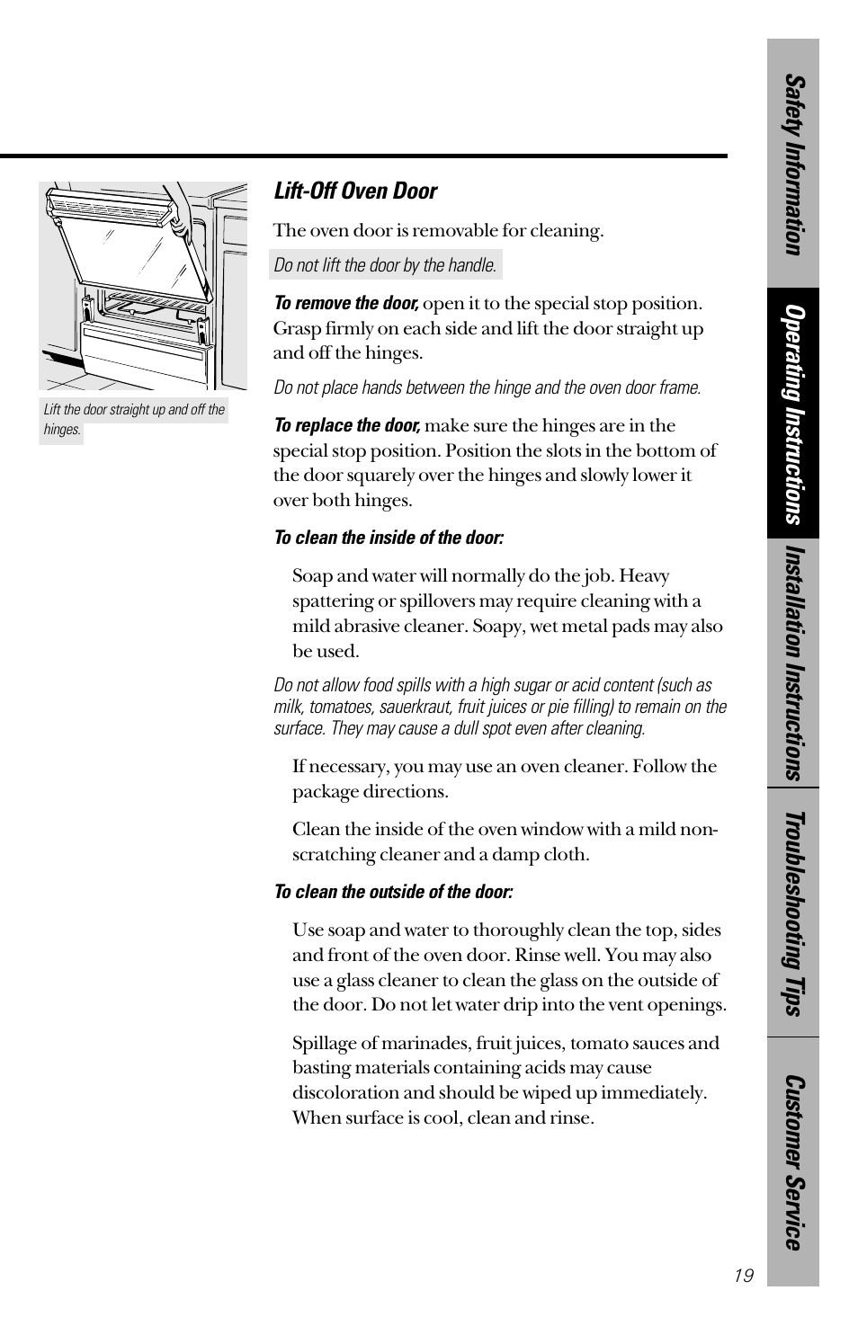 Lift-off oven door | Hotpoint RB533 User Manual | Page 19 / 40