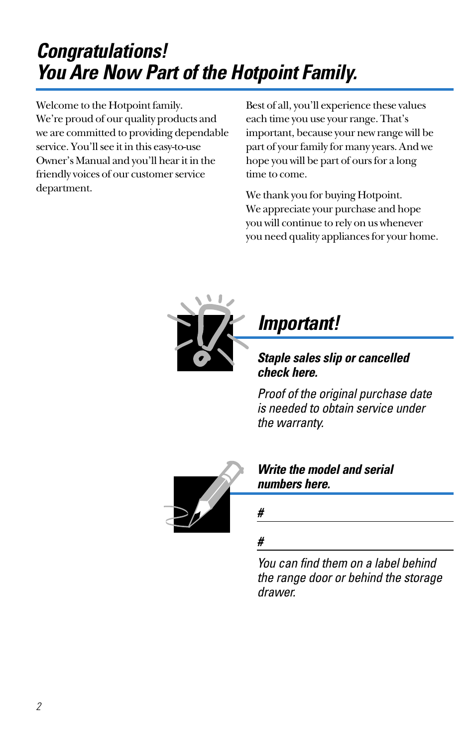 Important | Hotpoint RB533 User Manual | Page 2 / 40
