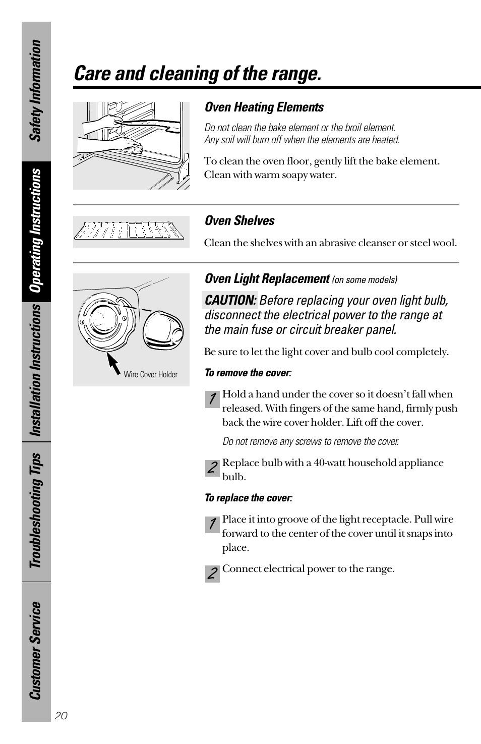 Care and cleaning of the range | Hotpoint RB533 User Manual | Page 20 / 40