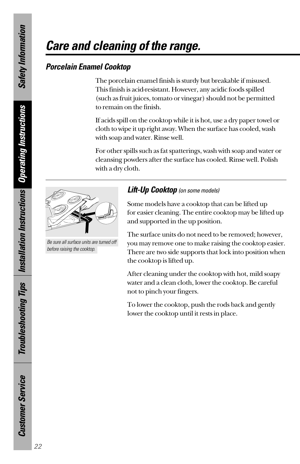 Care and cleaning of the range | Hotpoint RB533 User Manual | Page 22 / 40