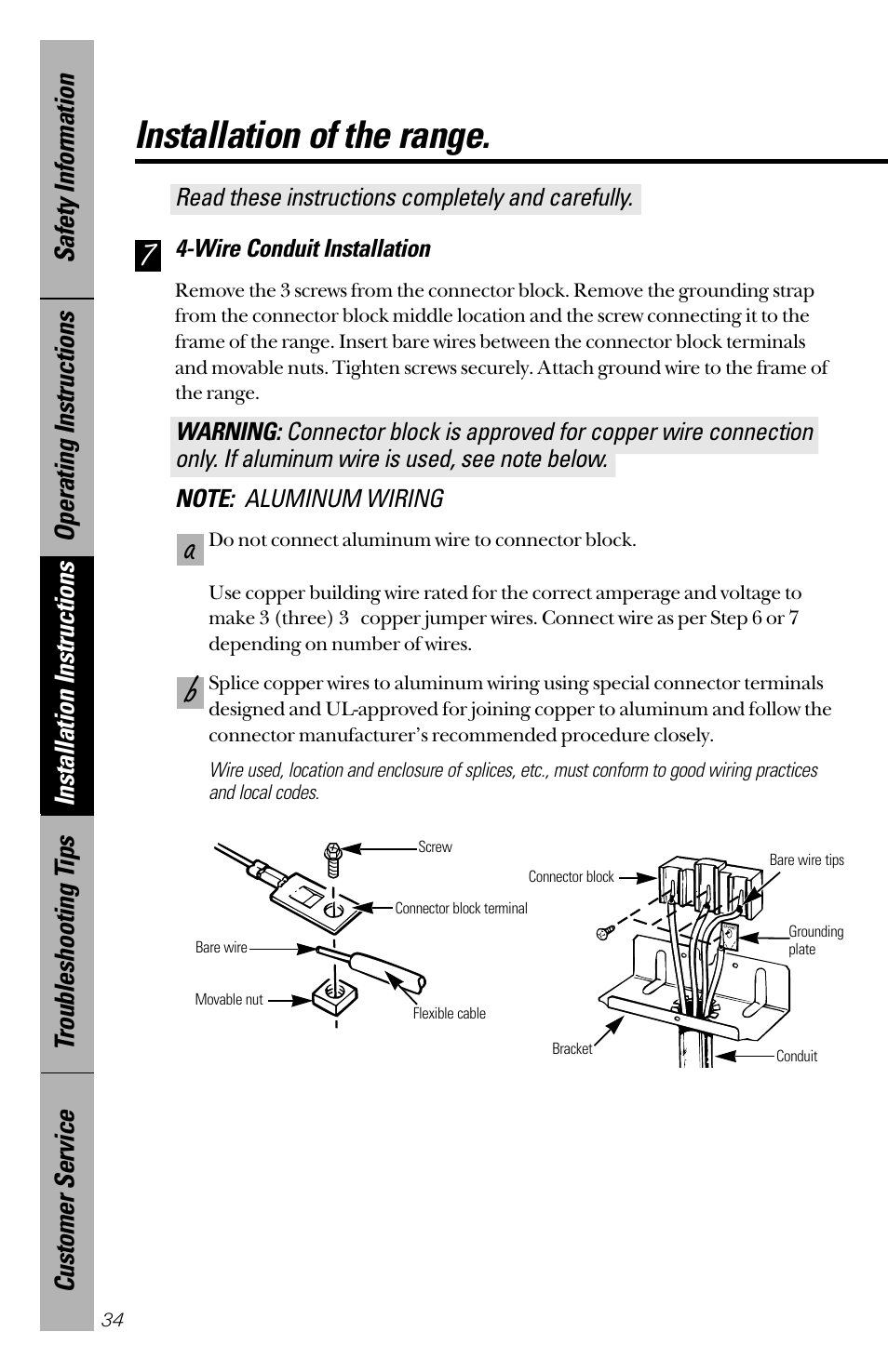 Ba 7, Installation of the range | Hotpoint RB533 User Manual | Page 34 / 40