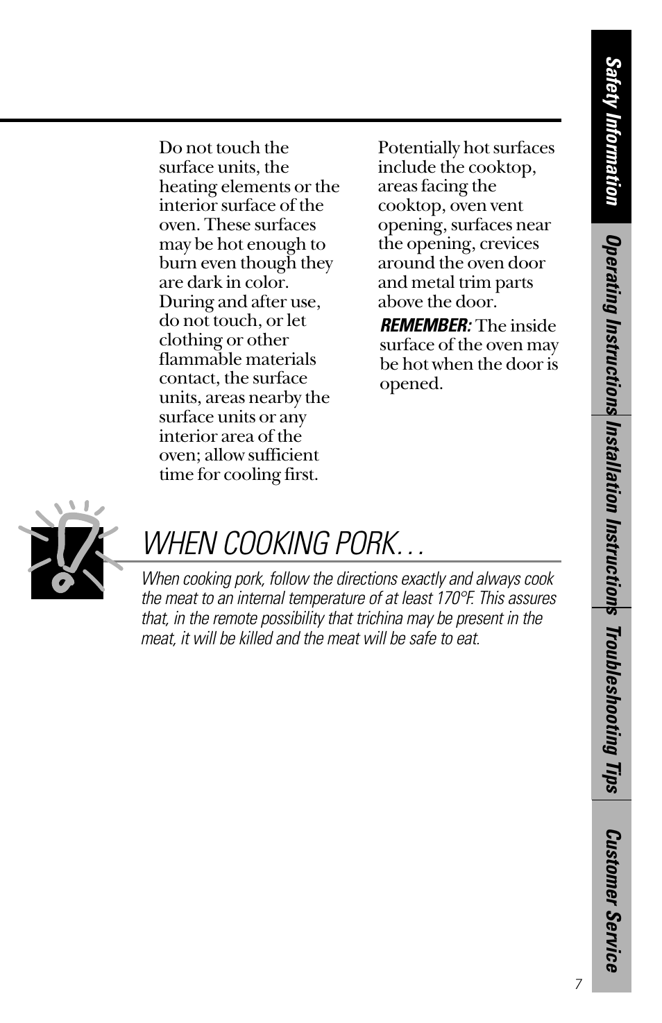 When cooking pork | Hotpoint RB533 User Manual | Page 7 / 40