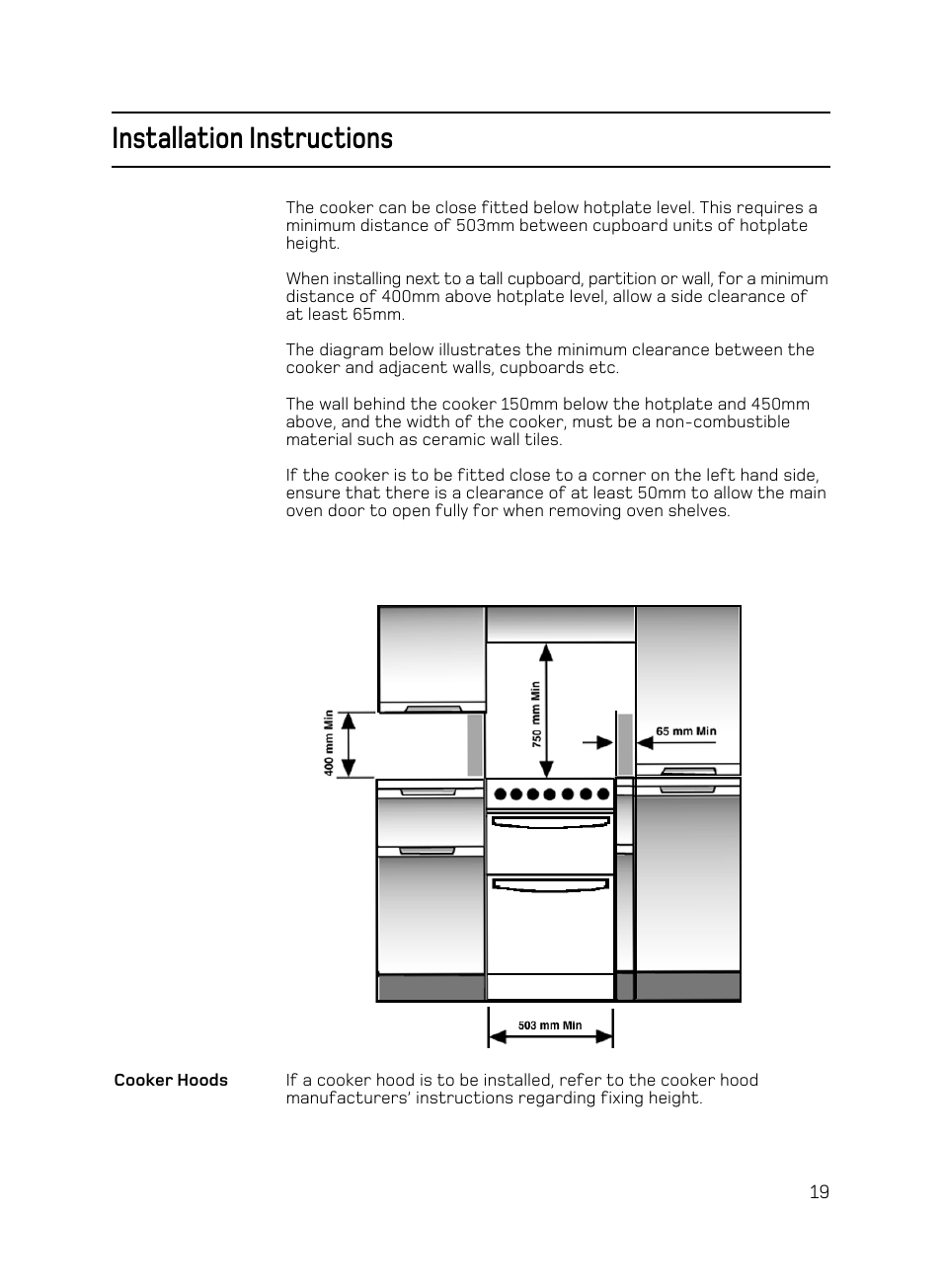 Installation instructions | Hotpoint C150 User Manual | Page 19 / 24