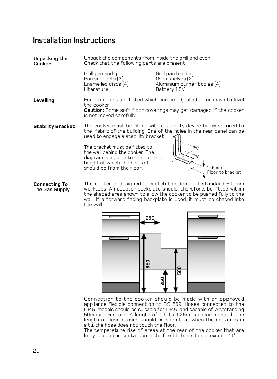 Installation instructions | Hotpoint C150 User Manual | Page 20 / 24