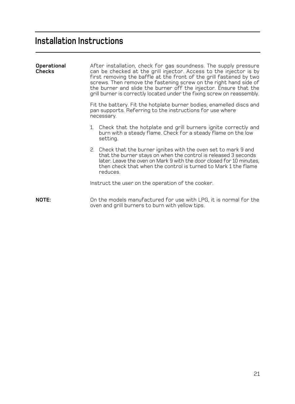 Installation instructions | Hotpoint C150 User Manual | Page 21 / 24