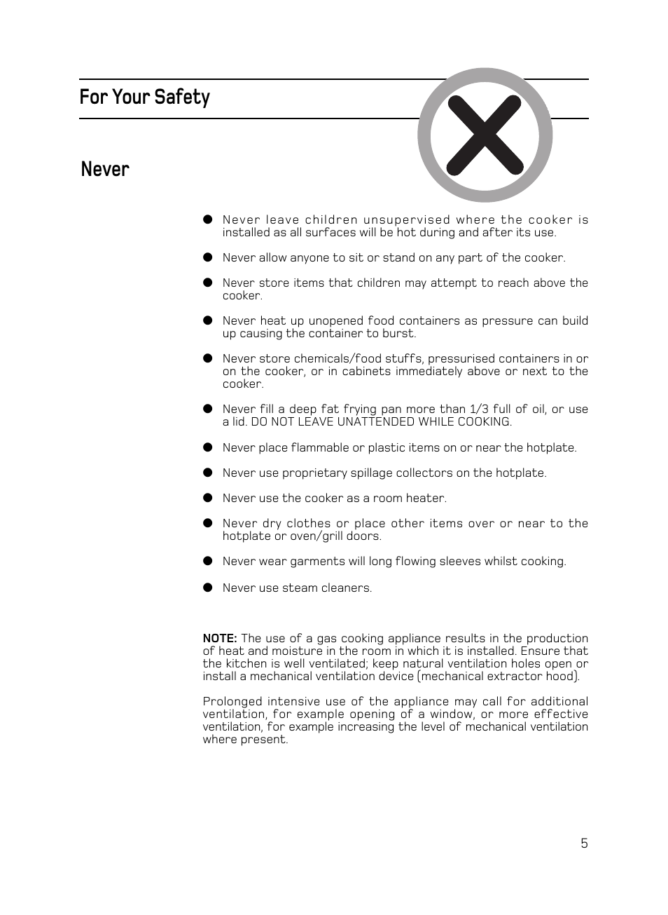 For your safety, Never | Hotpoint C150 User Manual | Page 5 / 24