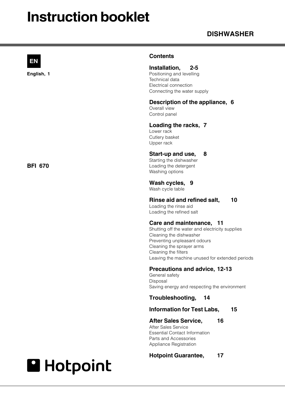 Hotpoint BFI 670 User Manual | 20 pages