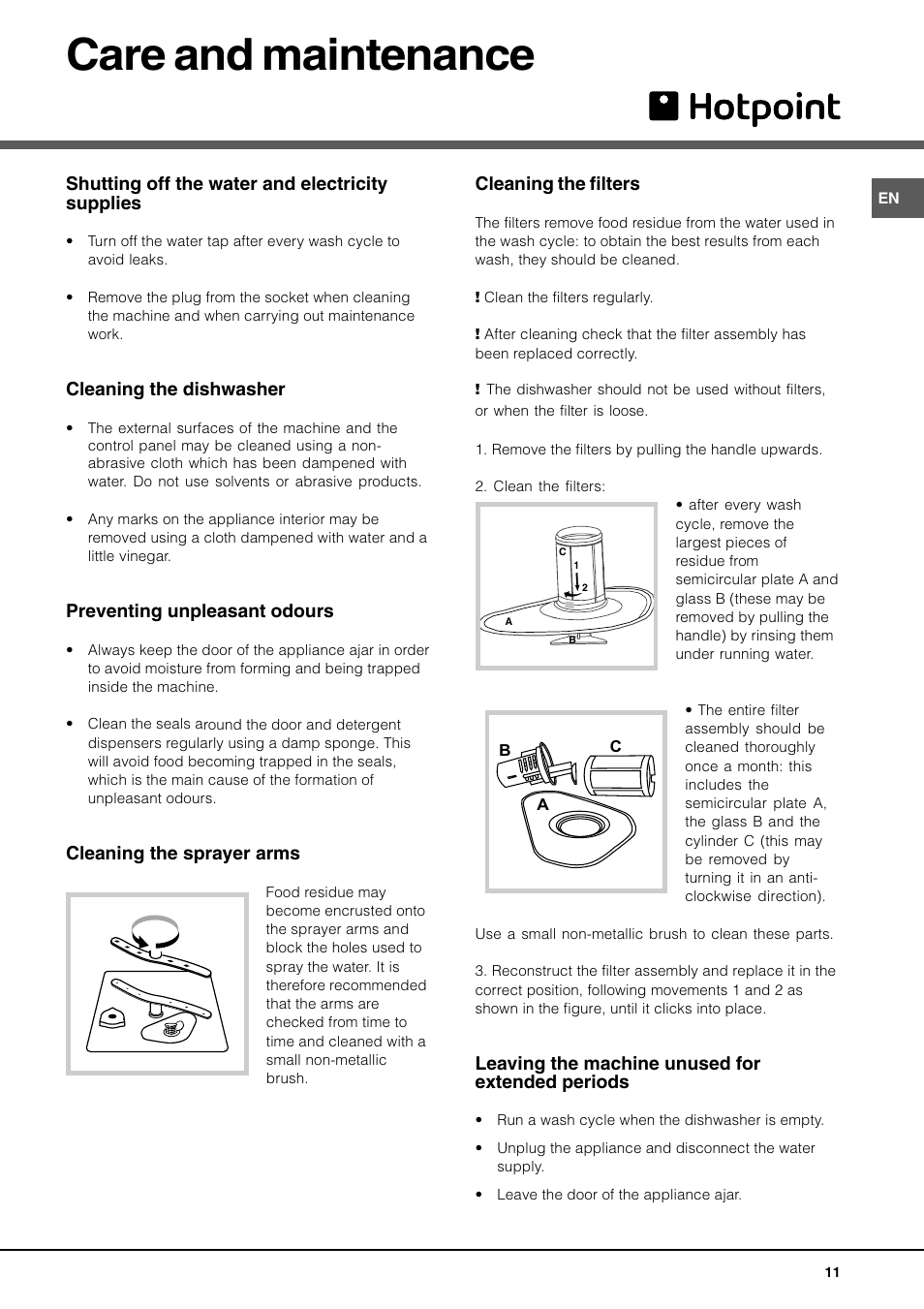 Care and maintenance | Hotpoint BFI 670 User Manual | Page 11 / 20