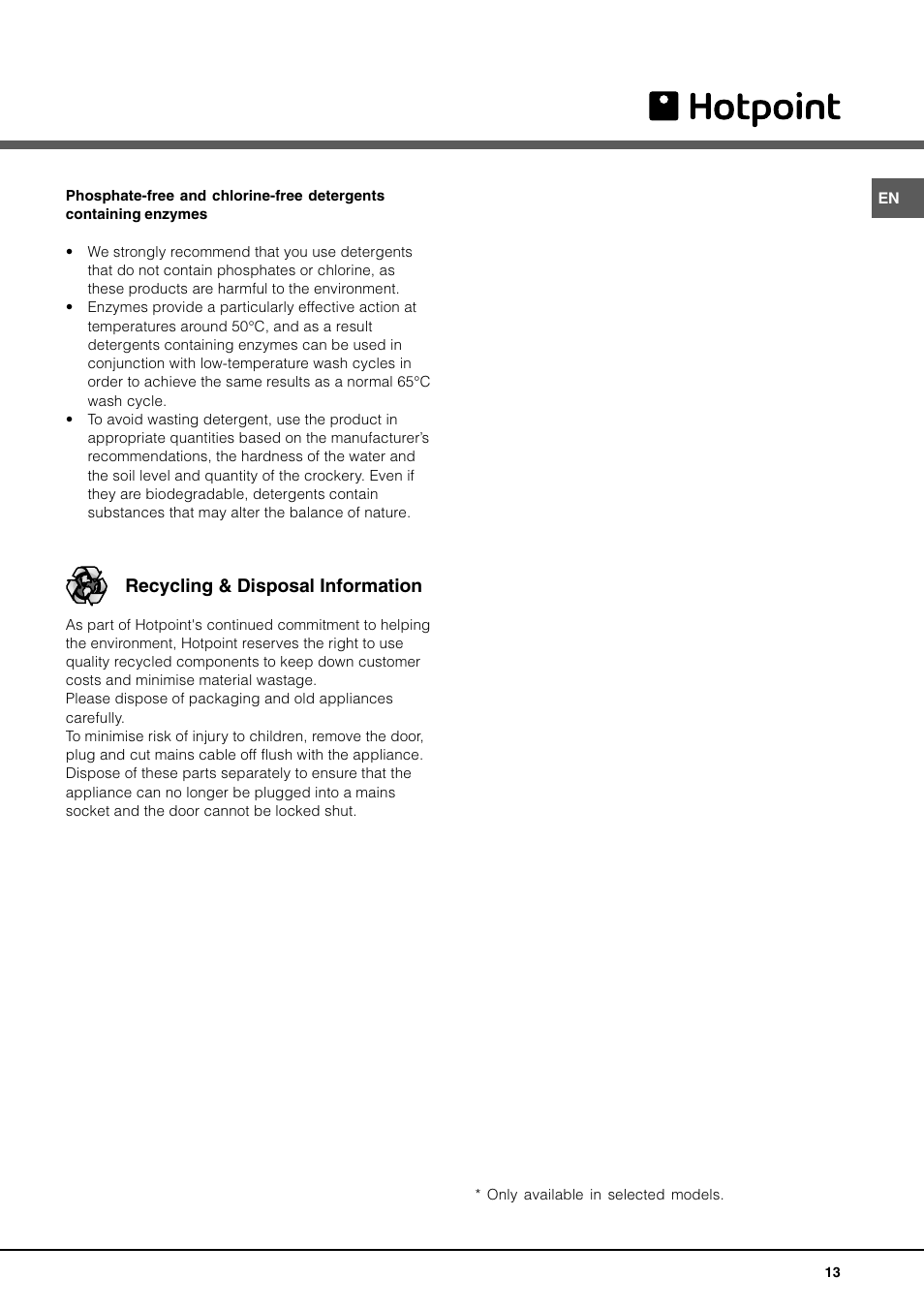 Recycling & disposal information | Hotpoint BFI 670 User Manual | Page 13 / 20
