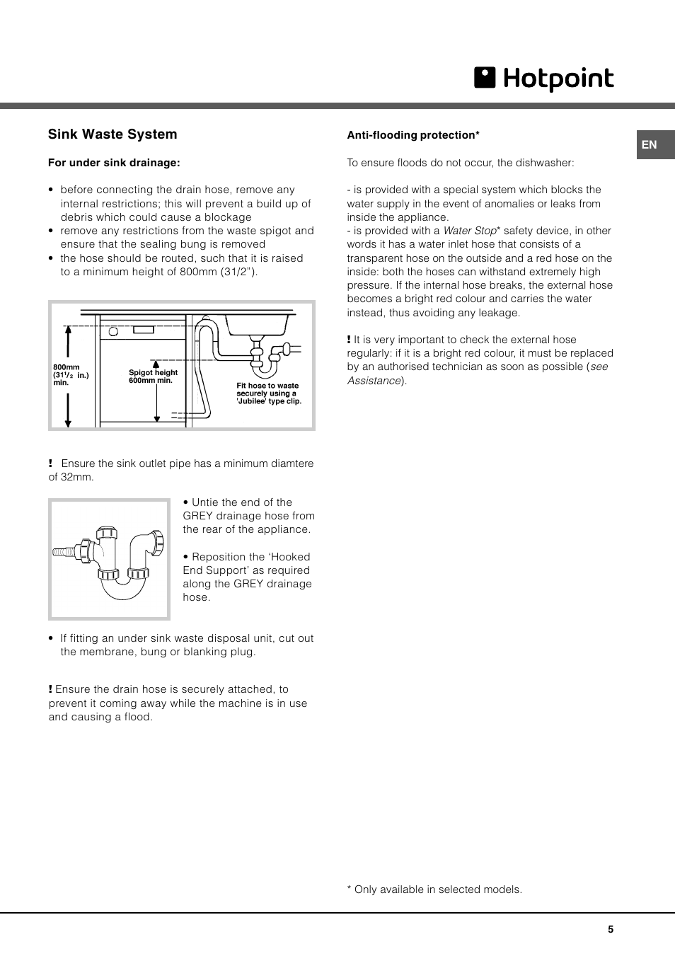 Sink waste system | Hotpoint BFI 670 User Manual | Page 5 / 20