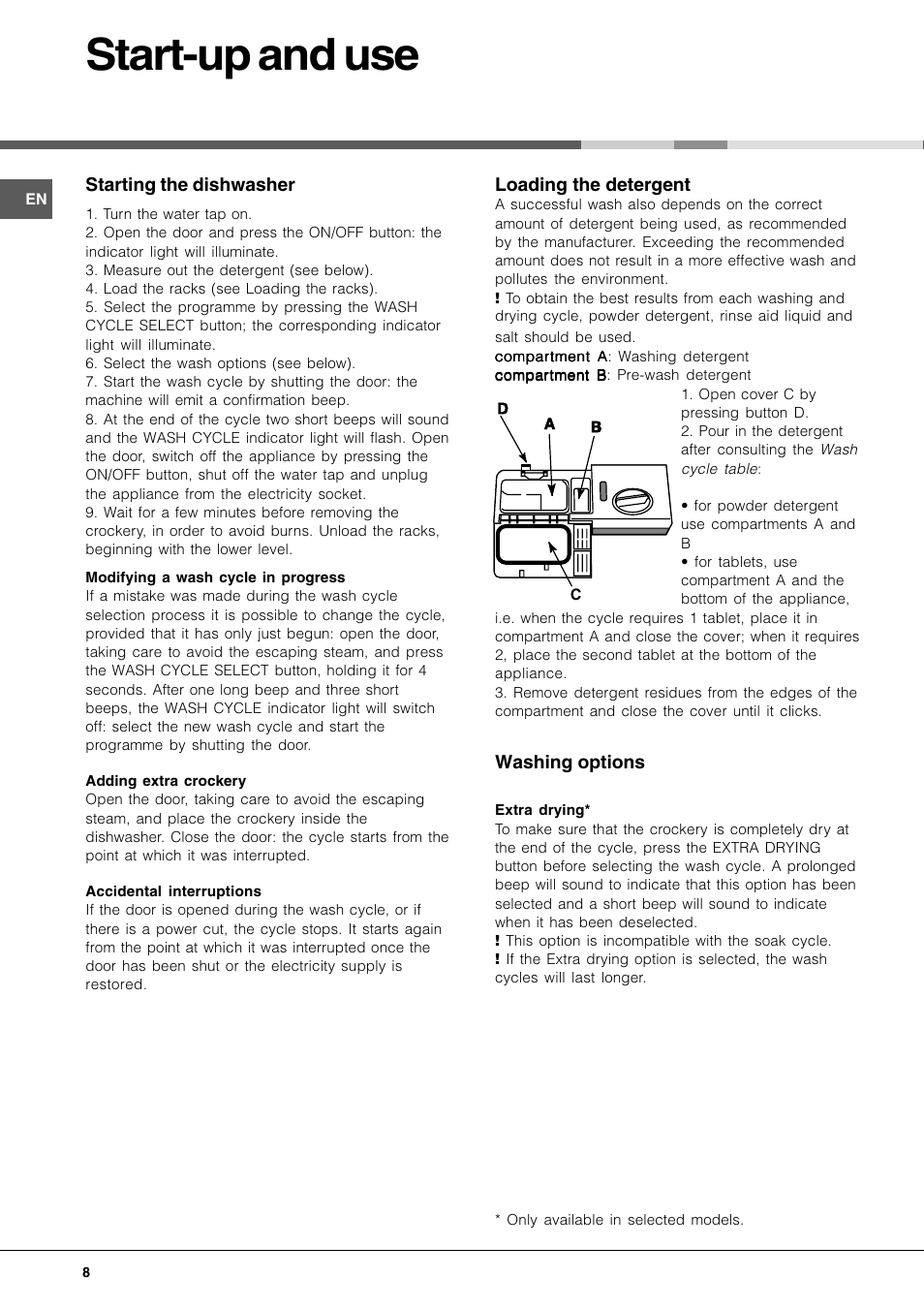 Start-up and use | Hotpoint BFI 670 User Manual | Page 8 / 20