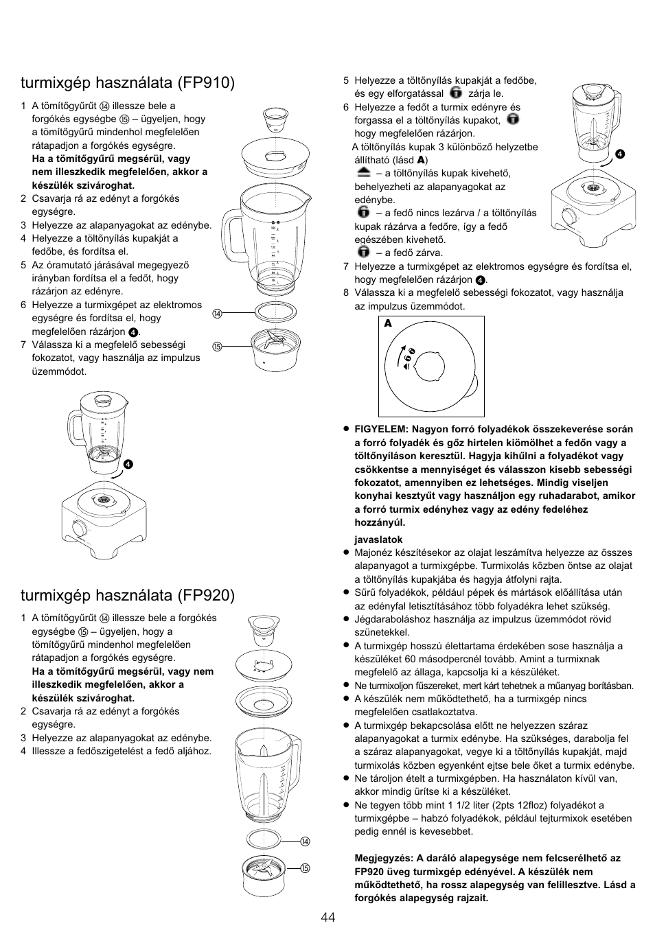 Turmixgép használata (fp910), Turmixgép használata (fp920) | Kenwood FP905 User Manual | Page 47 / 84