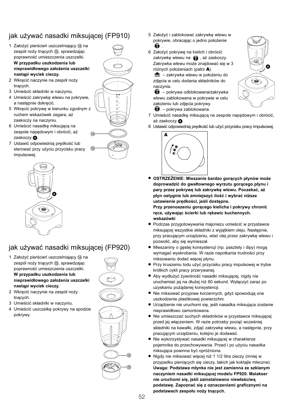 Jak używać nasadki miksującej (fp910), Jak używać nasadki miksującej (fp920) | Kenwood FP905 User Manual | Page 55 / 84