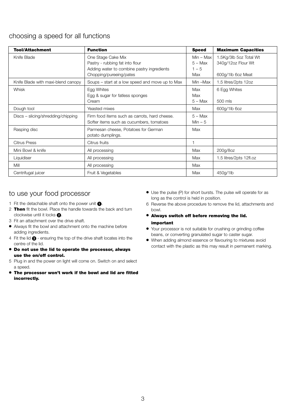 Choosing a speed for all functions | Kenwood FP905 User Manual | Page 6 / 84