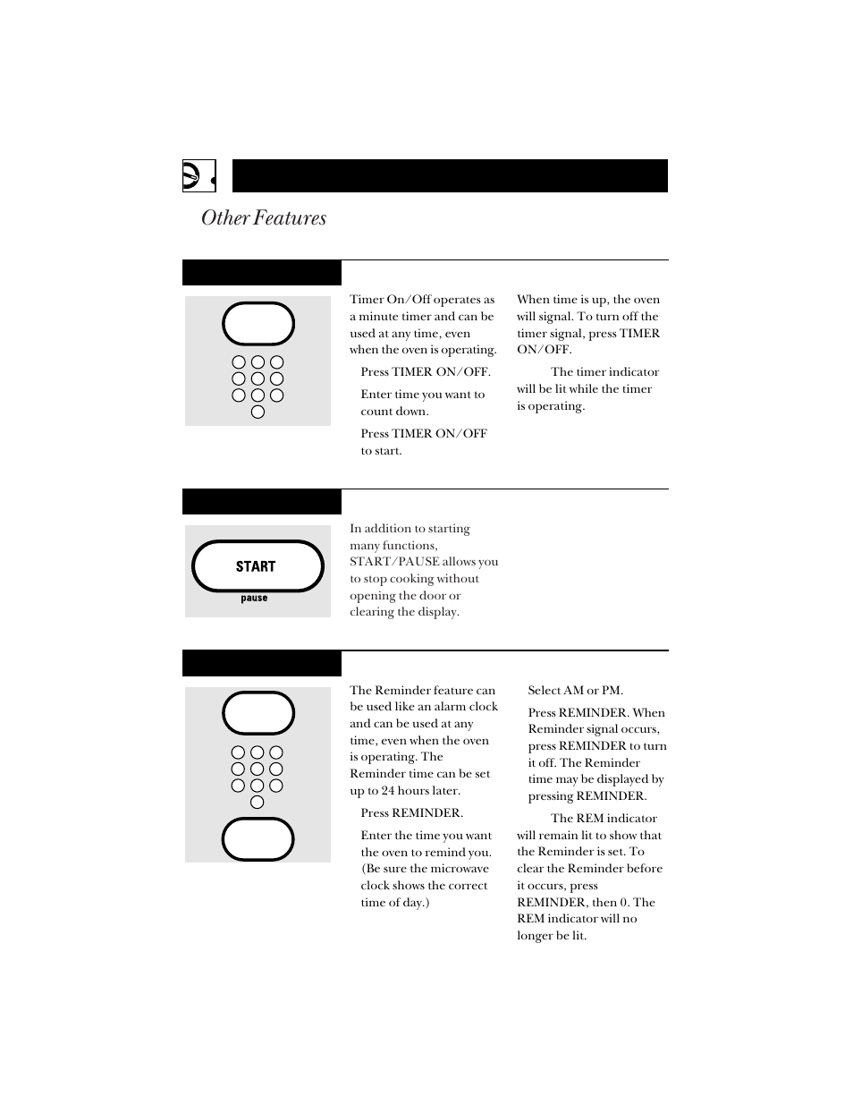 Operating instructions, Other features, Start/pause | Reminder, Timer on/off | Hotpoint RVM1425 User Manual | Page 26 / 40