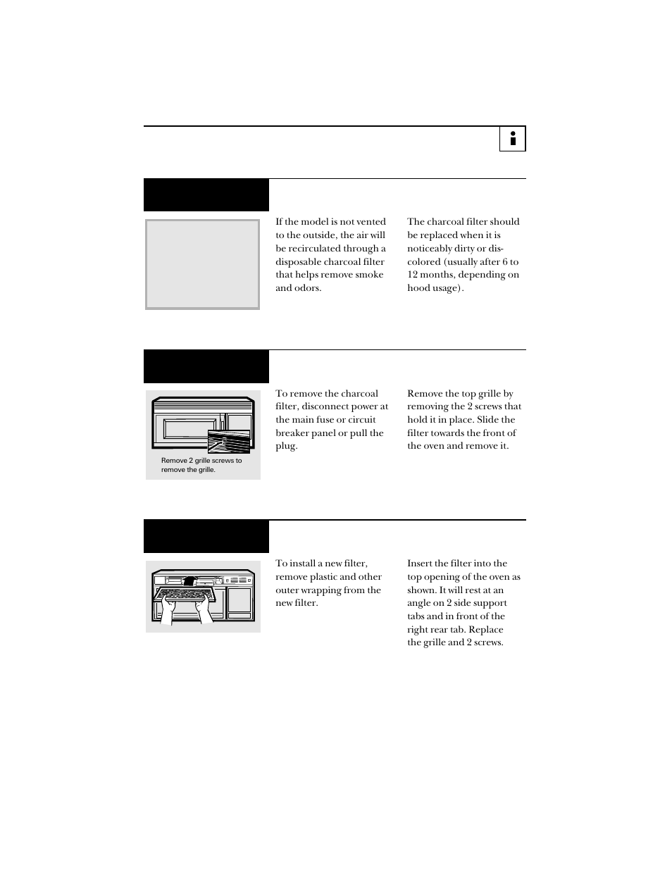 Charcoal filter (on some models) | Hotpoint RVM1425 User Manual | Page 33 / 40