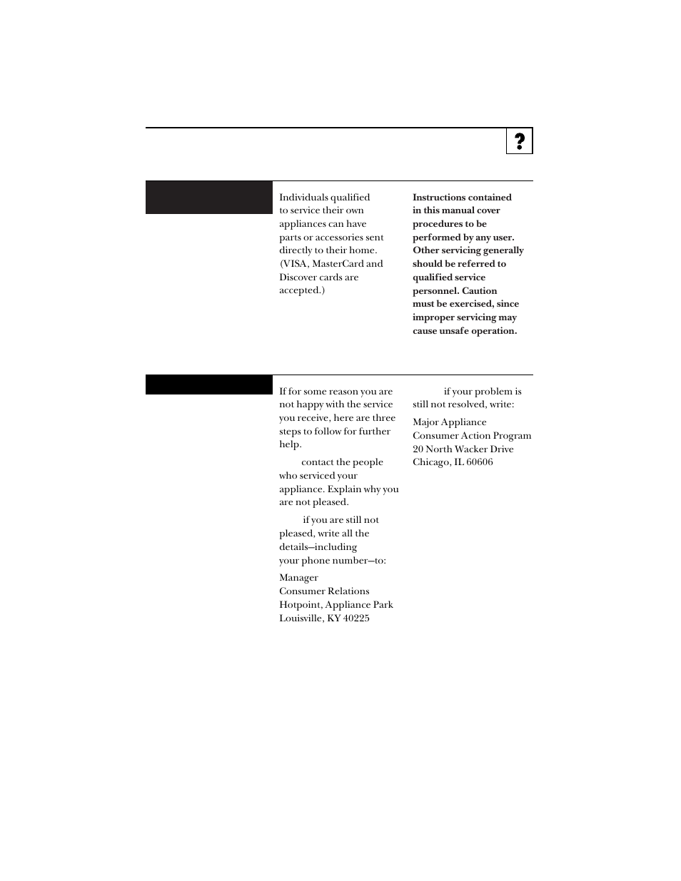Parts and accessories, Further service | Hotpoint RVM1425 User Manual | Page 39 / 40