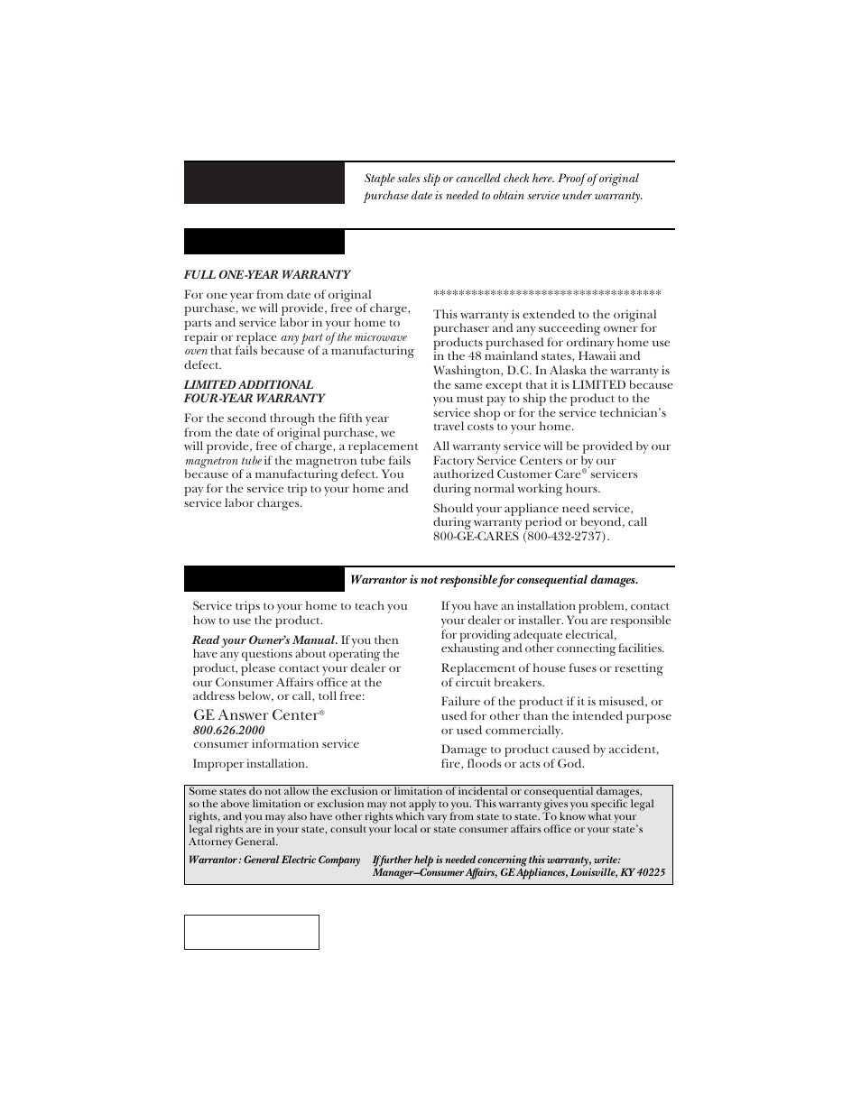 Warranty, Back cover | Hotpoint RVM1425 User Manual | Page 40 / 40
