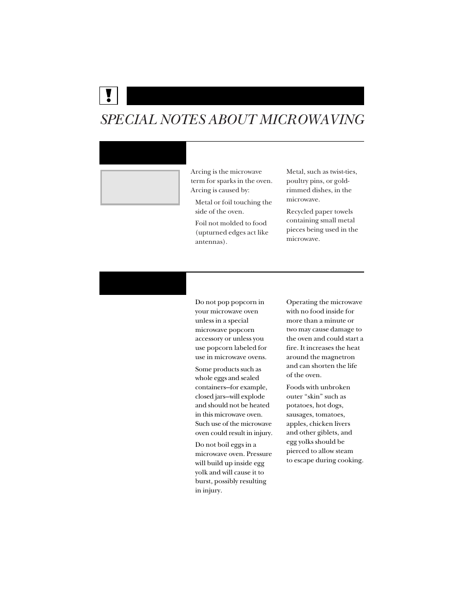 Special notes about microwaving, Important safety information, Arcing | Foods | Hotpoint RVM1425 User Manual | Page 6 / 40