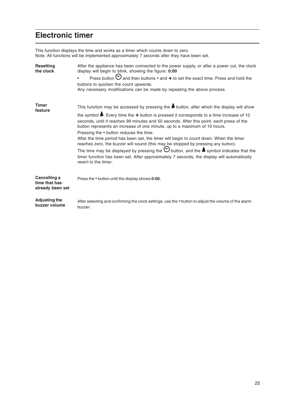 Electronic timer | Hotpoint EW36 User Manual | Page 25 / 28
