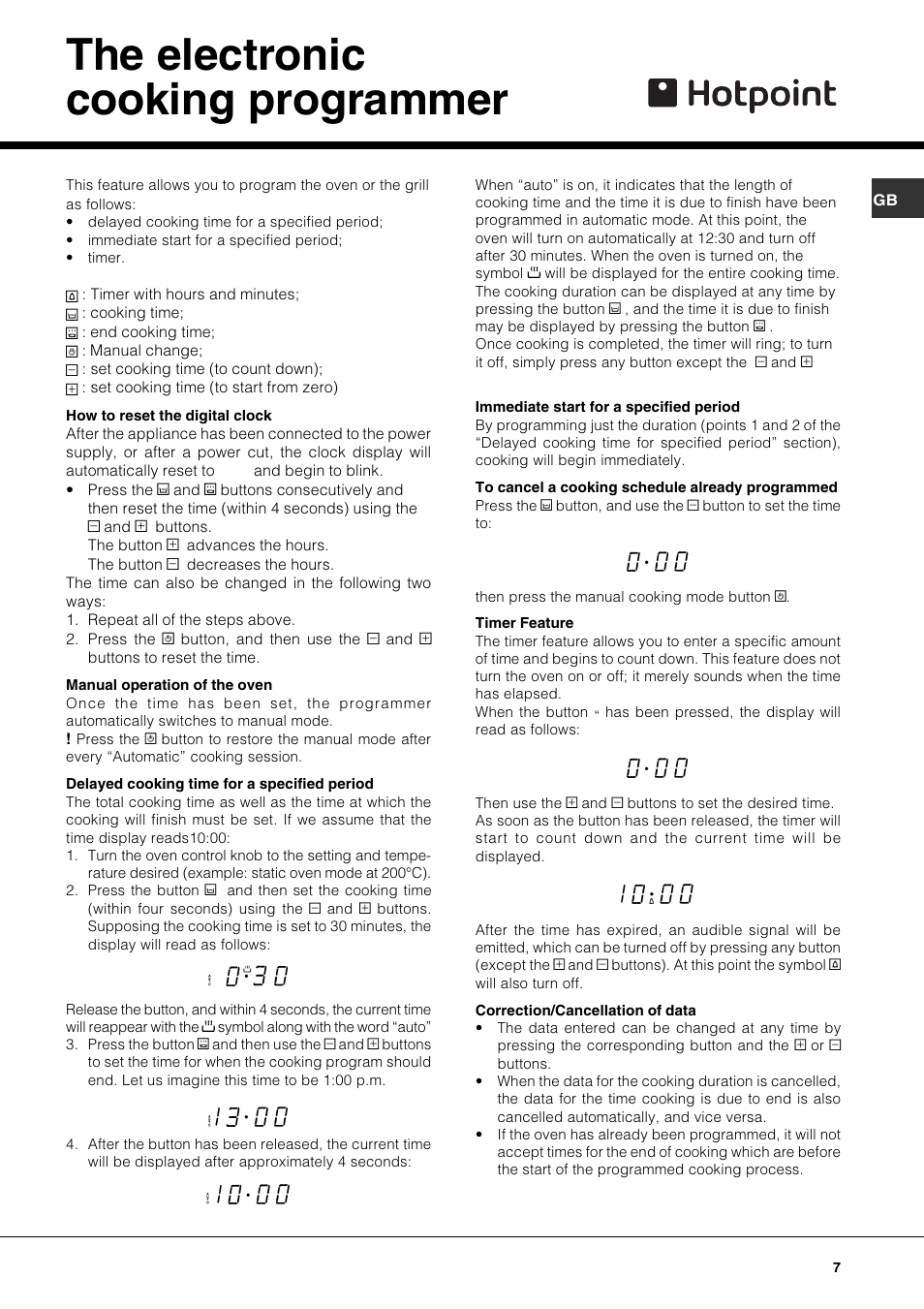 The electronic cooking programmer | Hotpoint SE61X User Manual | Page 7 / 16