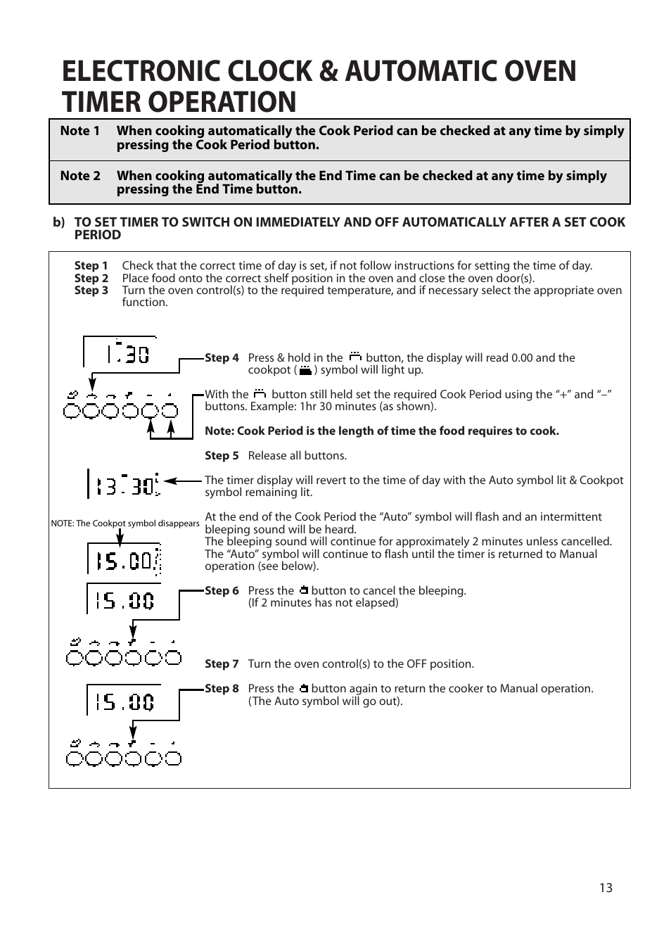 Electronic clock & automatic oven timer operation | Hotpoint BS72 User Manual | Page 13 / 44