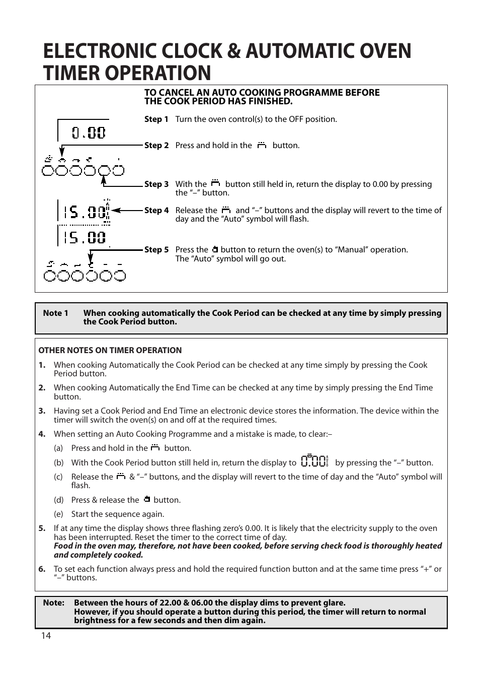 Electronic clock & automatic oven timer operation | Hotpoint BS72 User Manual | Page 14 / 44