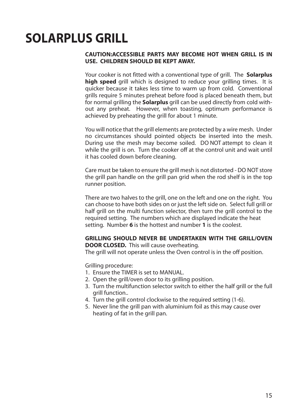 Solarplus grill | Hotpoint BS72 User Manual | Page 15 / 44