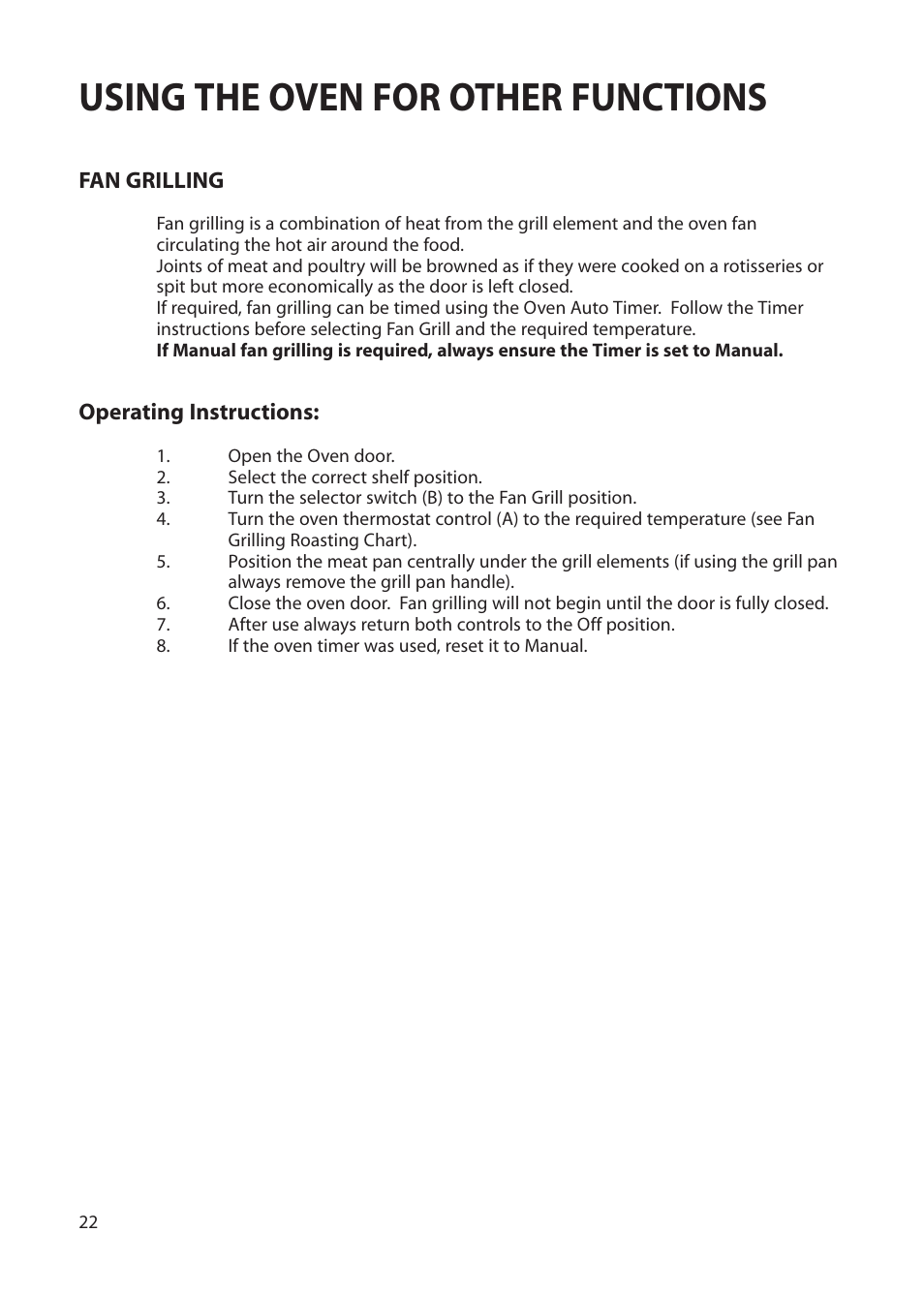 Using the oven for other functions | Hotpoint BS72 User Manual | Page 22 / 44