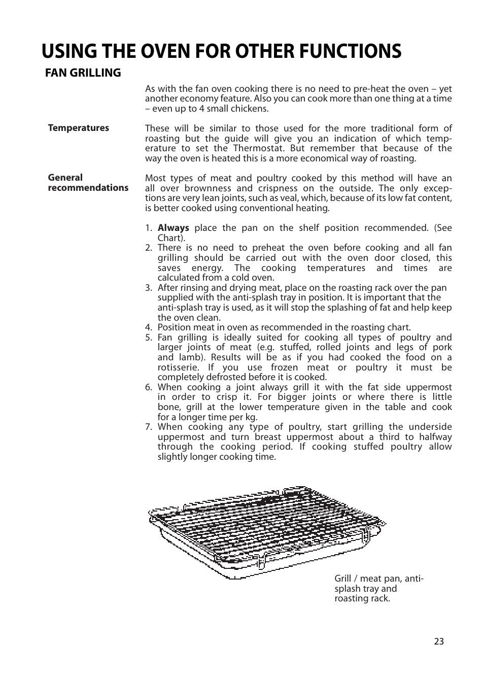 Using the oven for other functions | Hotpoint BS72 User Manual | Page 23 / 44