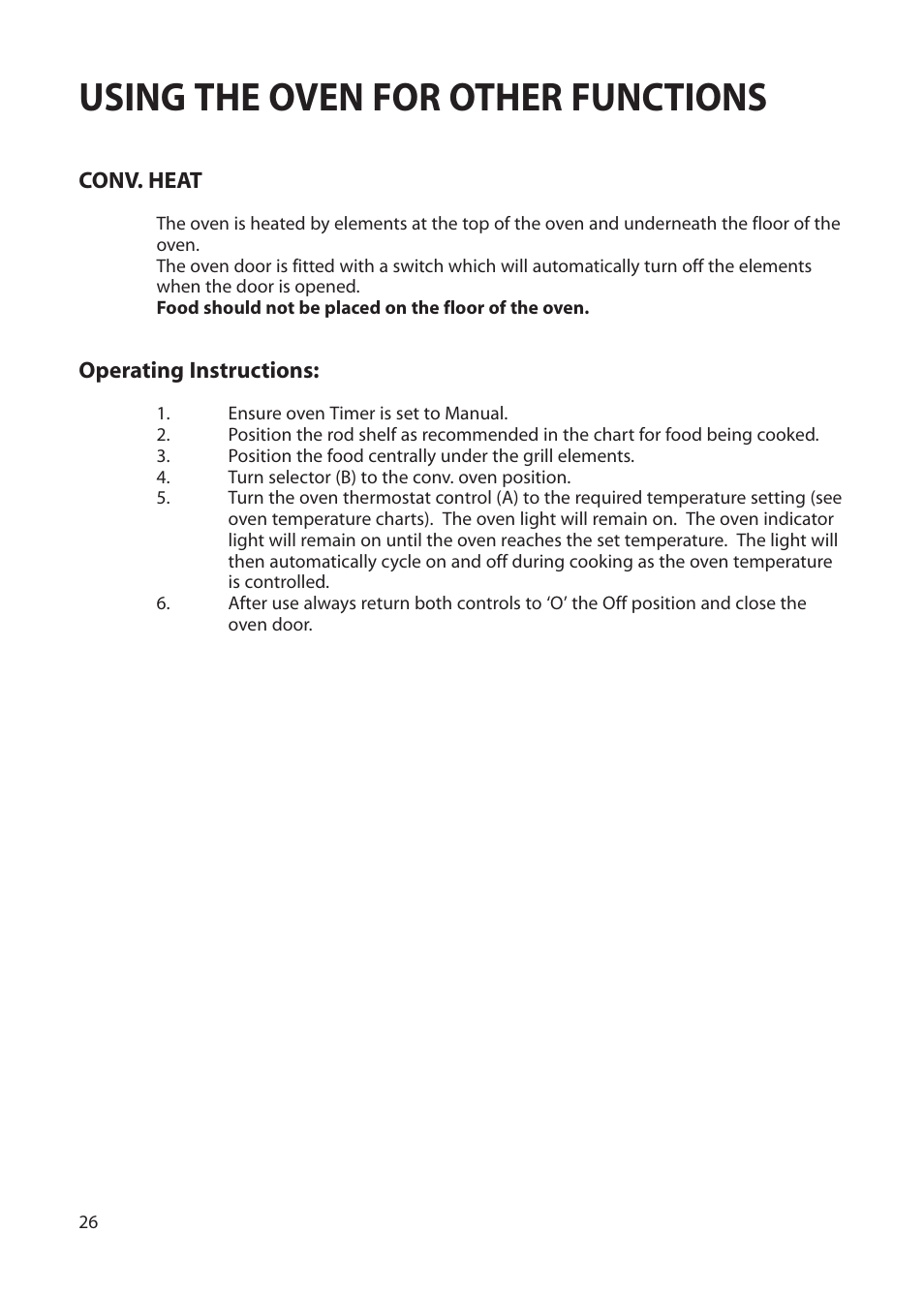 Using the oven for other functions | Hotpoint BS72 User Manual | Page 26 / 44