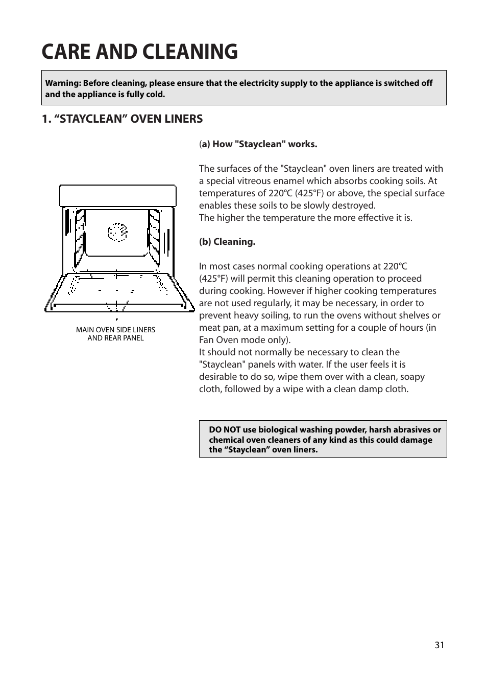 Care and cleaning | Hotpoint BS72 User Manual | Page 31 / 44