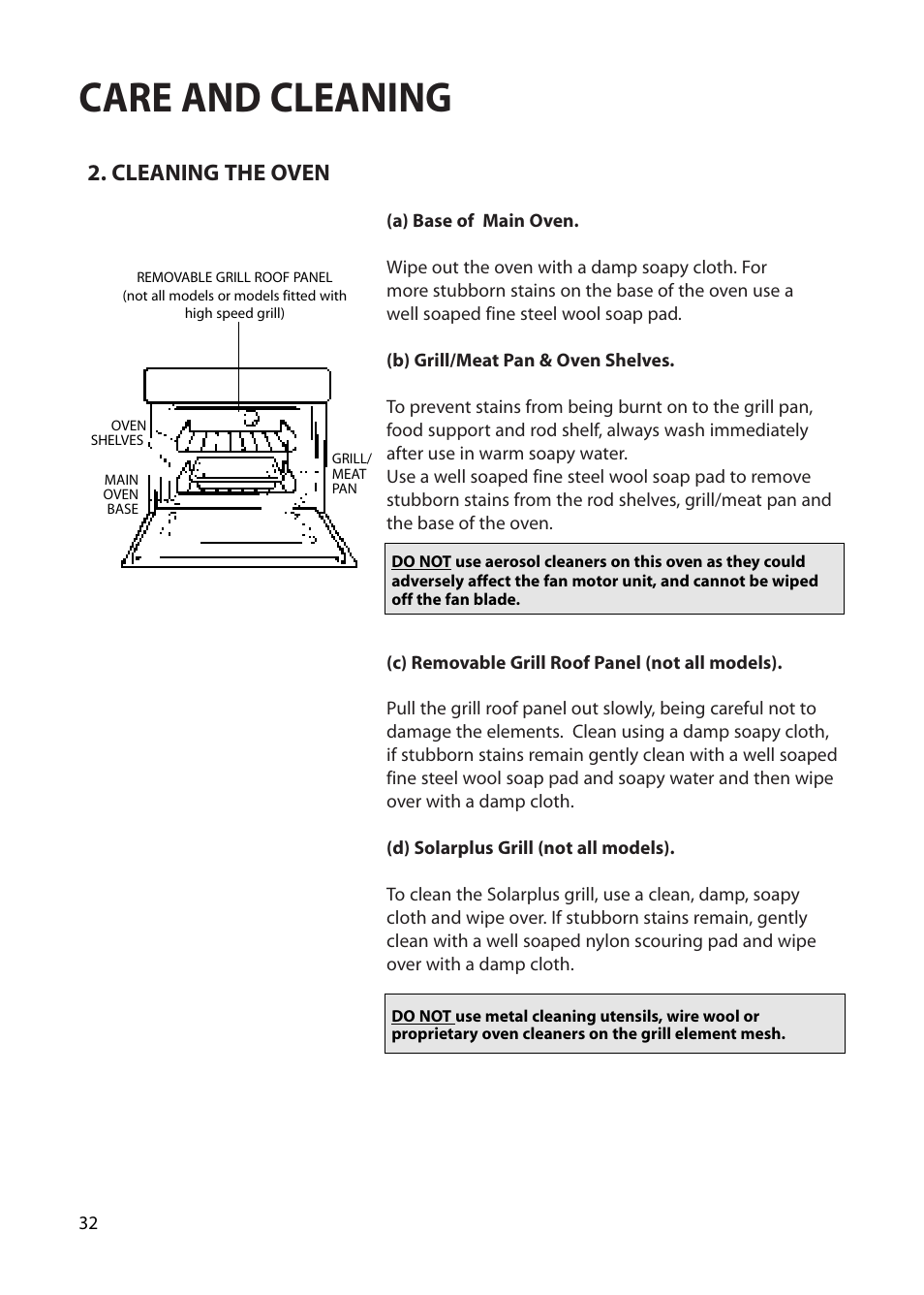 Care and cleaning, Cleaning the oven | Hotpoint BS72 User Manual | Page 32 / 44