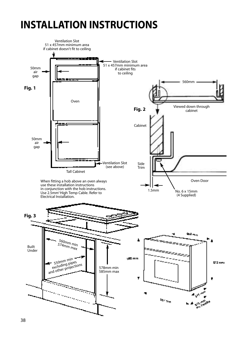 Installation instructions | Hotpoint BS72 User Manual | Page 38 / 44