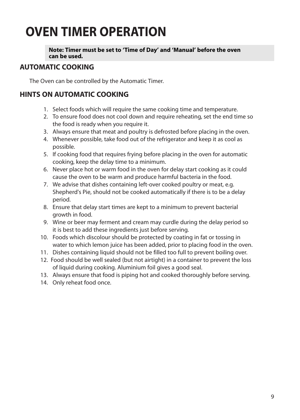 Oven timer operation | Hotpoint BS72 User Manual | Page 9 / 44