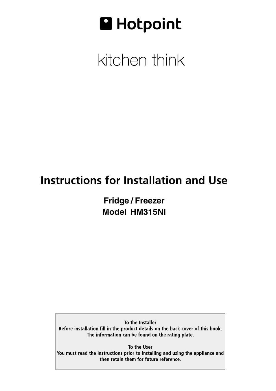 Hotpoint HM315NI User Manual | 16 pages