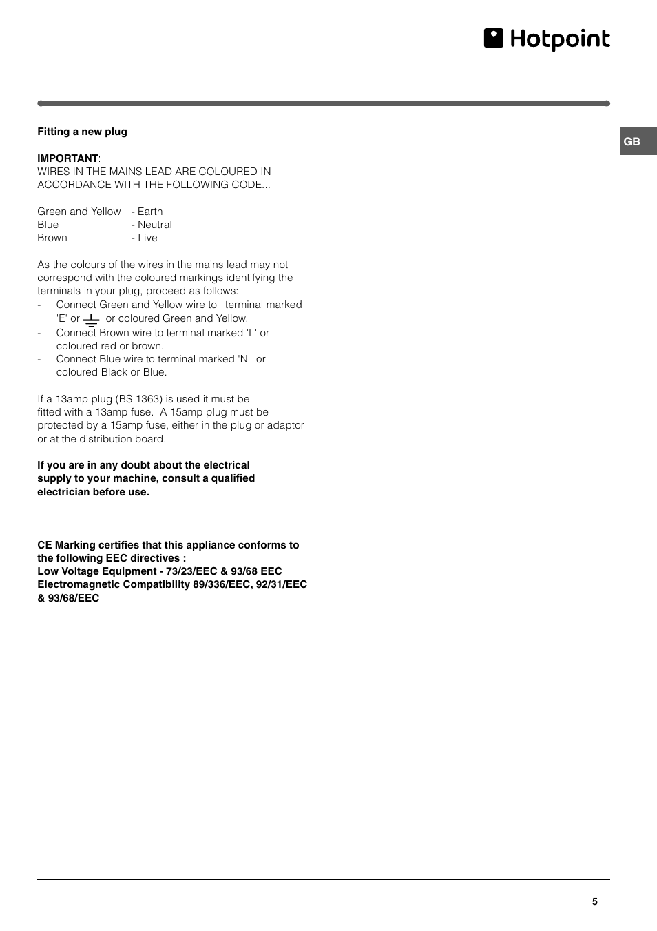 Hotpoint HM315NI User Manual | Page 5 / 16