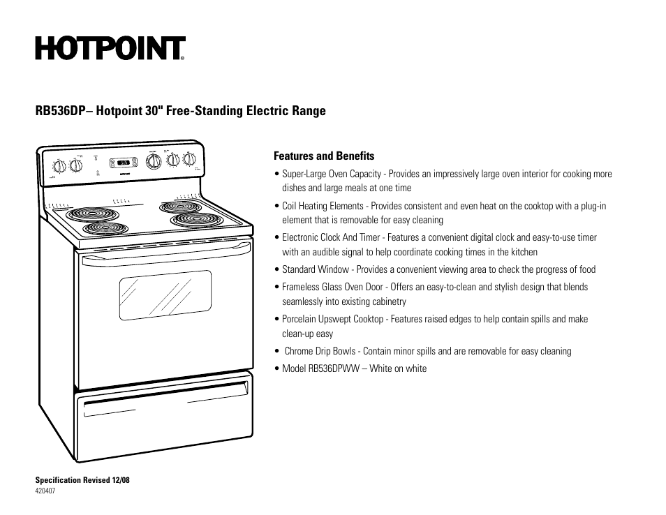 Rb526h | Hotpoint RB536DPWW User Manual | Page 2 / 2