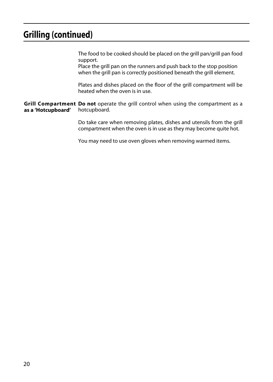 Grilling (continued) | Hotpoint 5TCC User Manual | Page 20 / 32