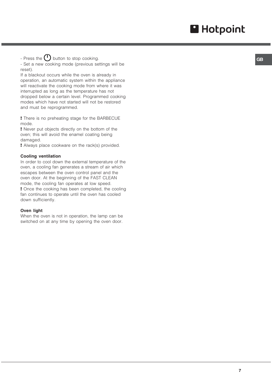 Hotpoint SE48101PGX User Manual | Page 7 / 20