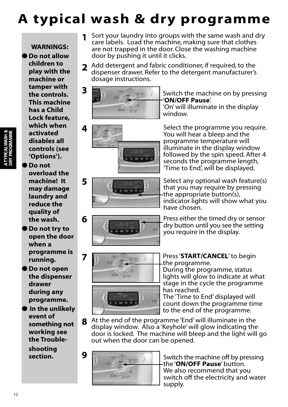 A typical wash & dry programme | Hotpoint WD865 User Manual | Page 12 / 31