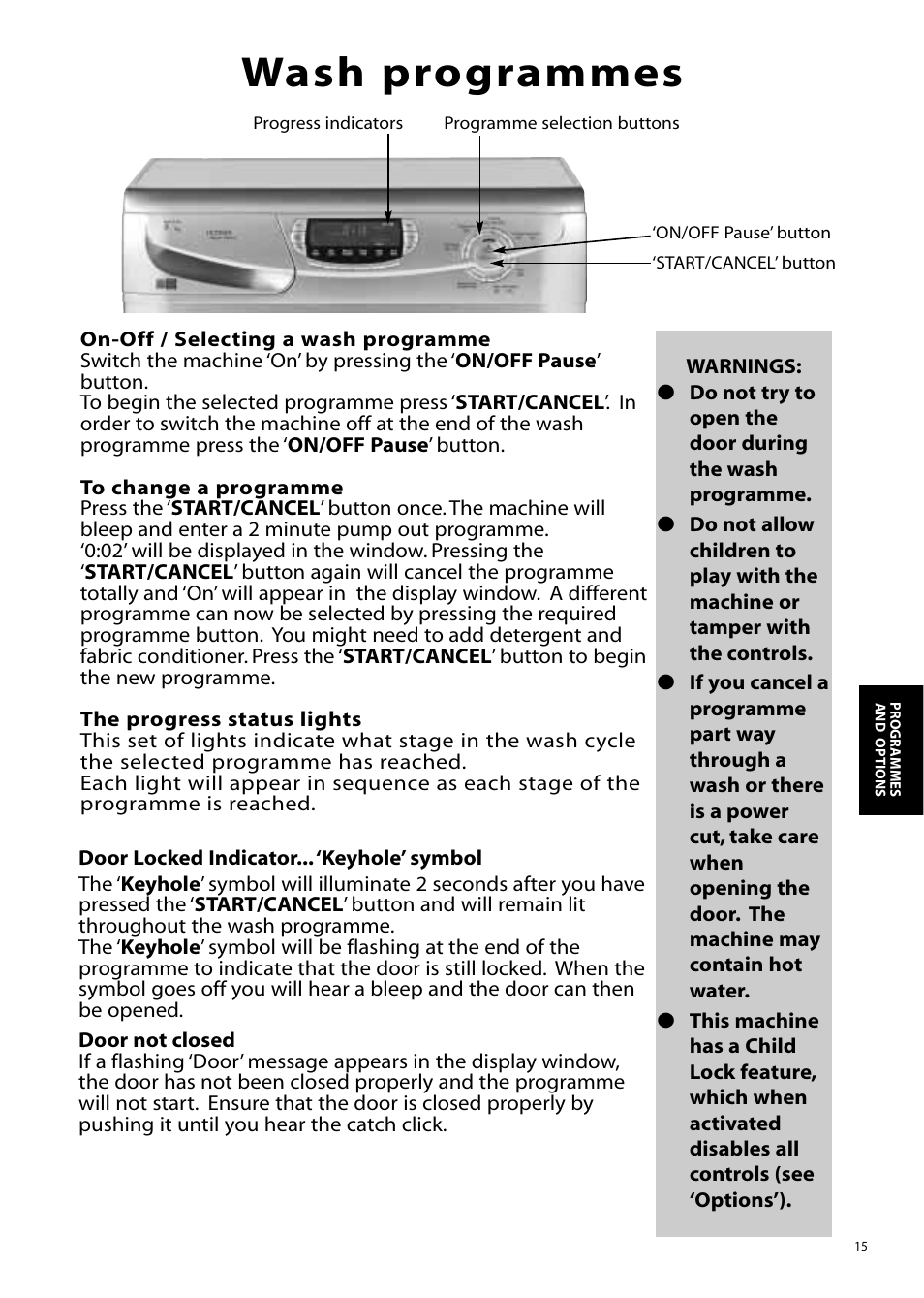 Wash programmes | Hotpoint WD865 User Manual | Page 15 / 31