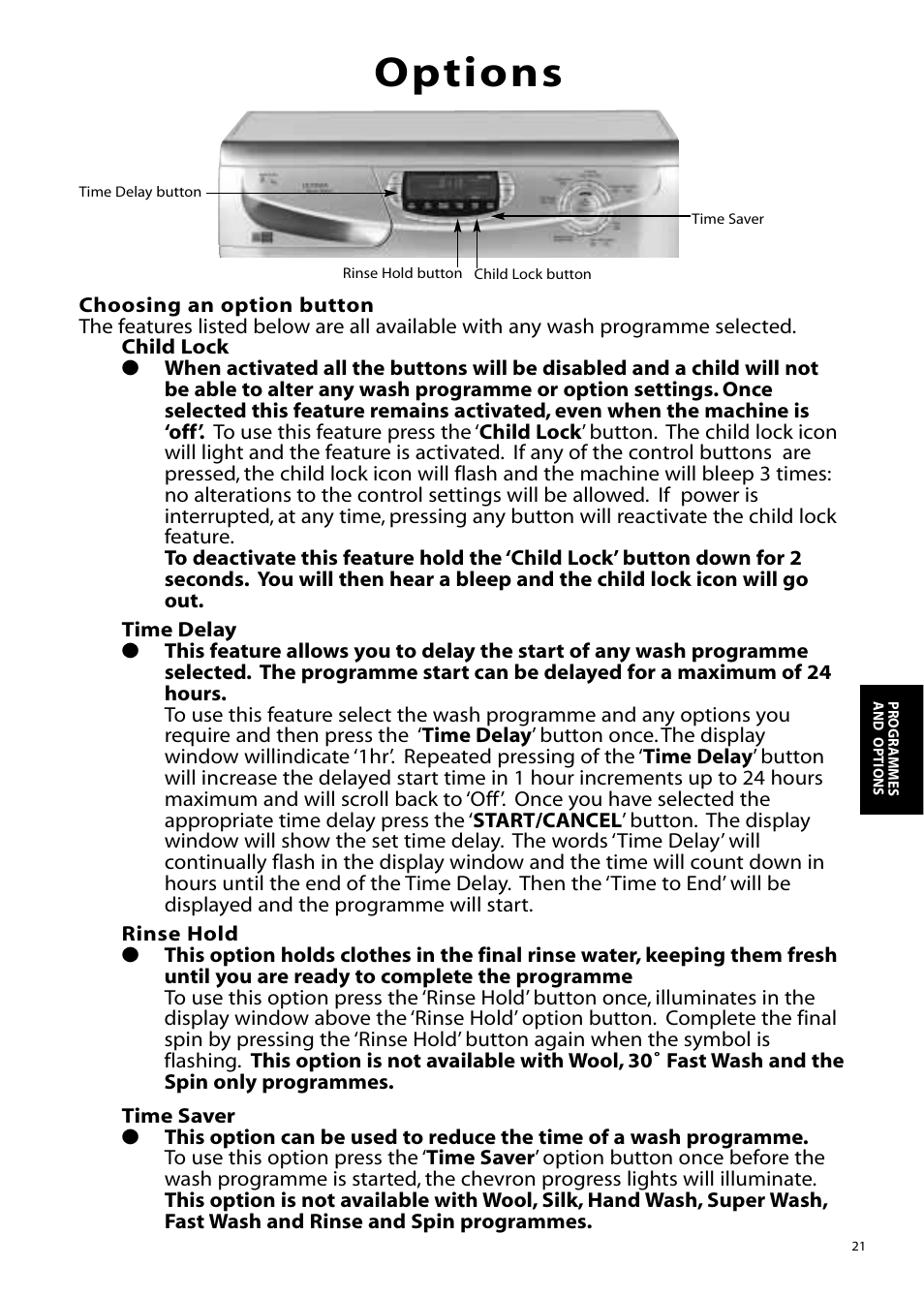 Options | Hotpoint WD865 User Manual | Page 21 / 31