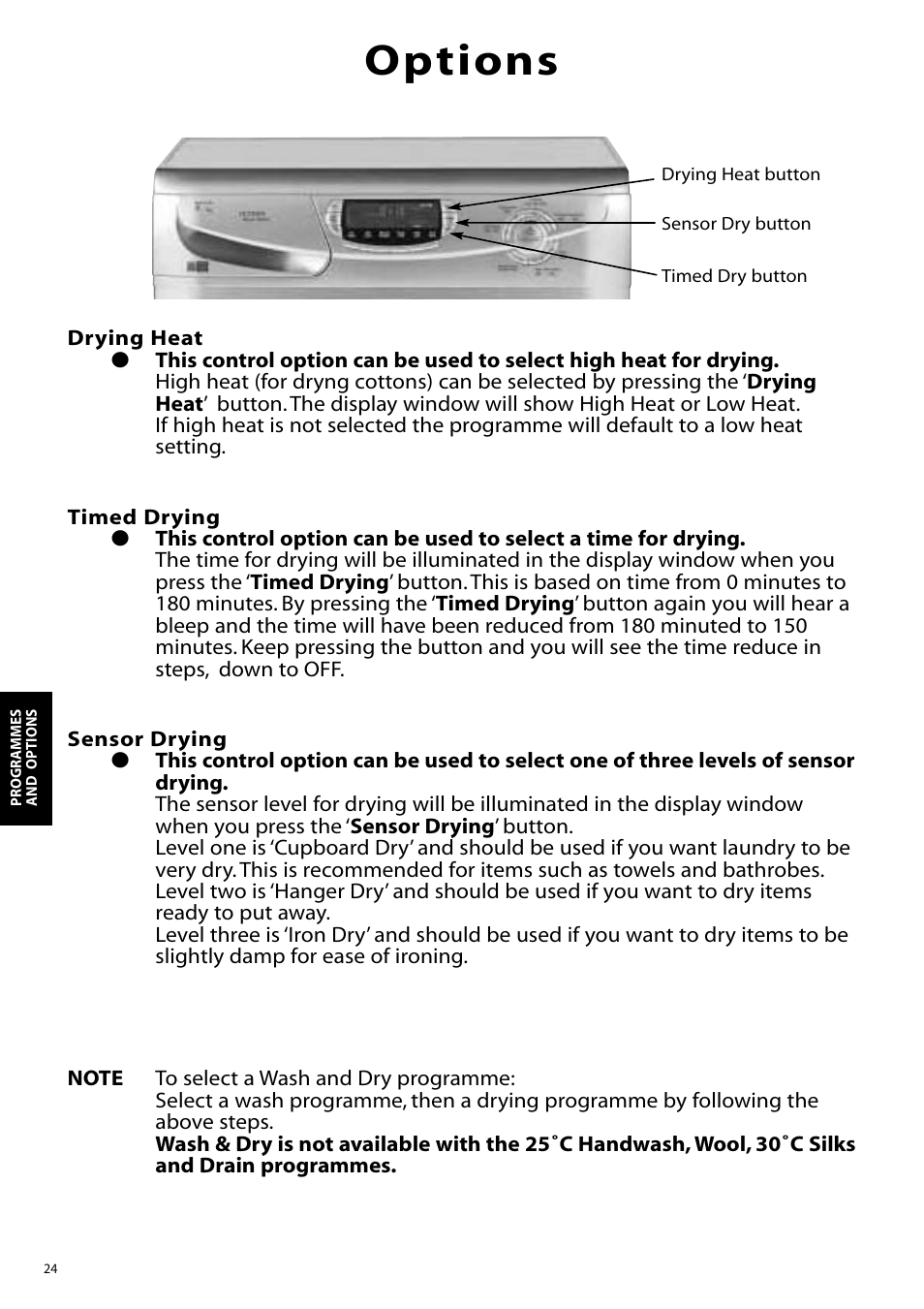 Options | Hotpoint WD865 User Manual | Page 23 / 31