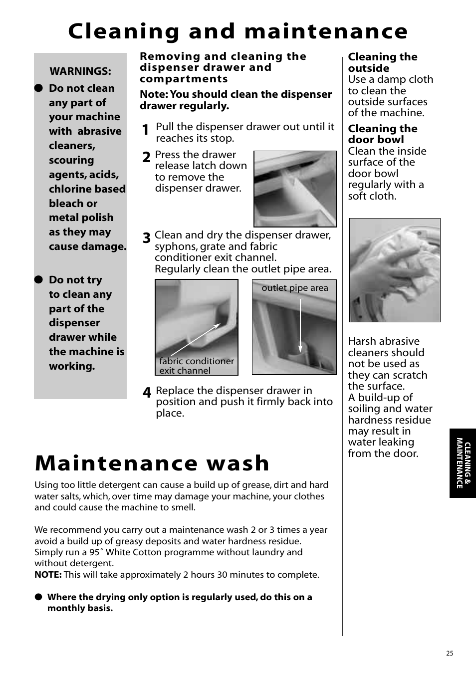 Cleaning and maintenance, Maintenance wash | Hotpoint WD865 User Manual | Page 24 / 31