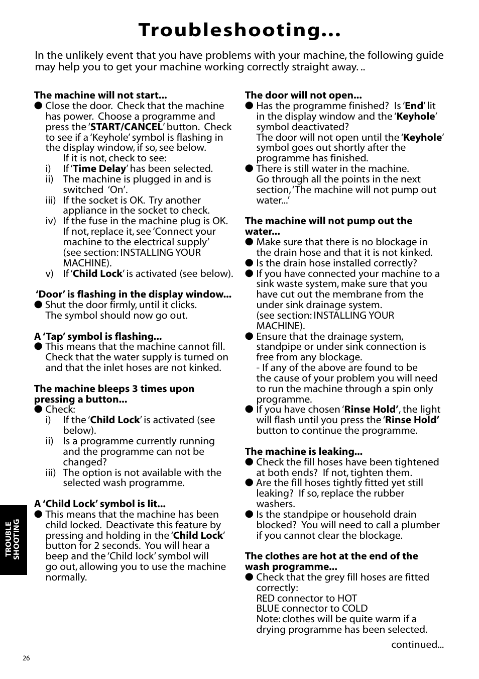 Troubleshooting | Hotpoint WD865 User Manual | Page 25 / 31