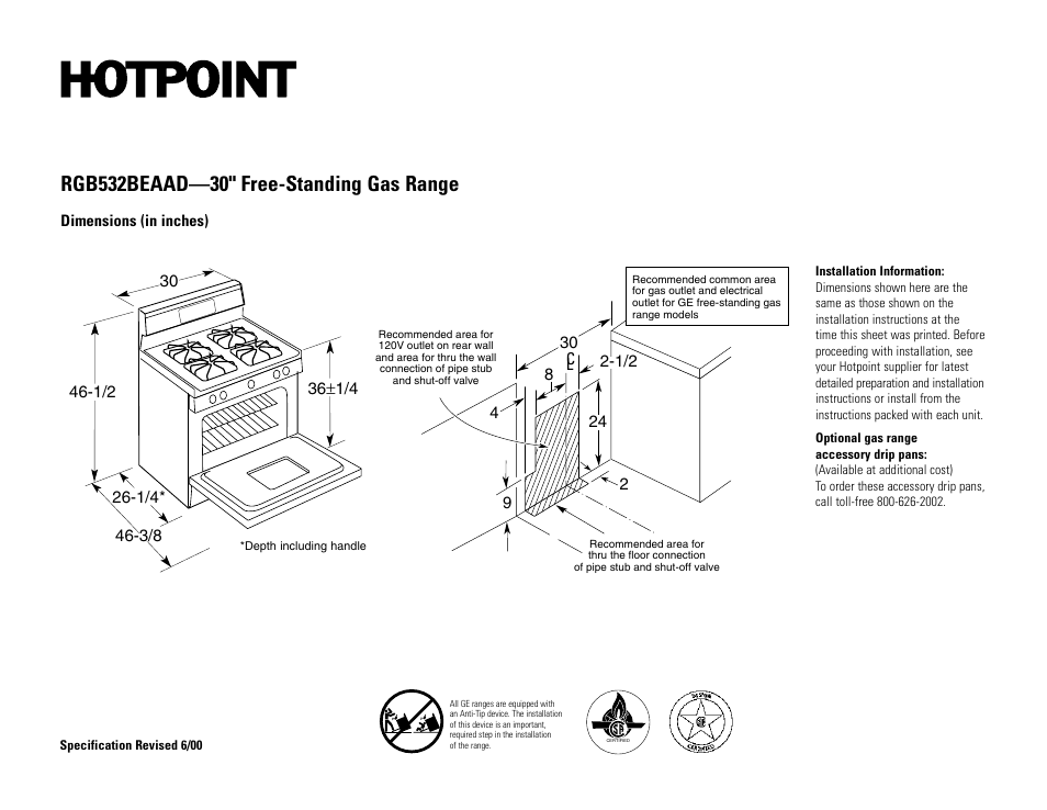 Hotpoint RGB532BEAAD User Manual | 2 pages